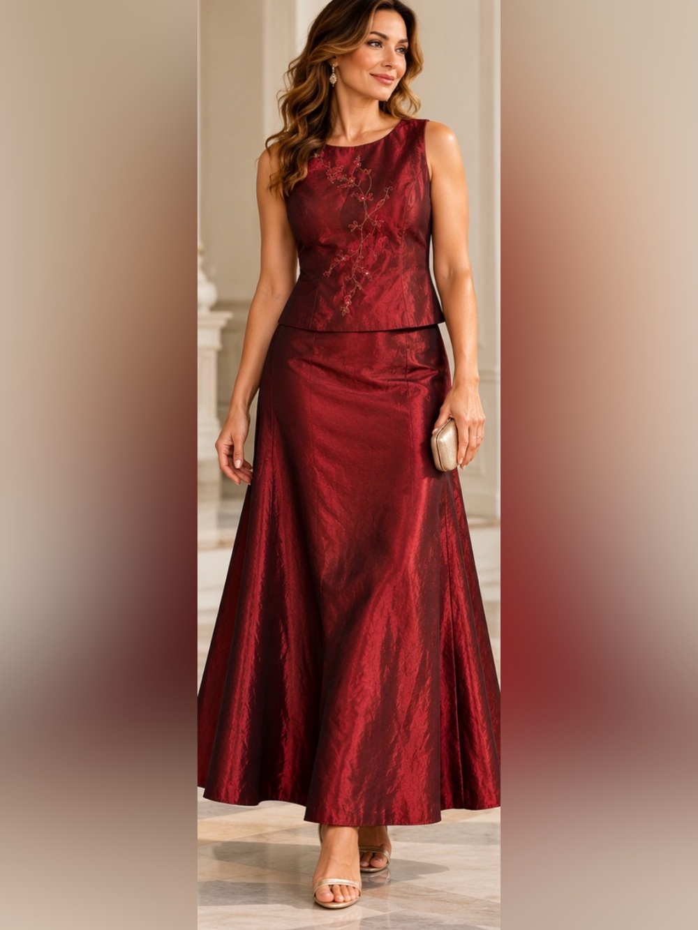 22” ptp 18” waist JESSICA two-piece gown set Floral Embroidered Maxi Gown Size 1